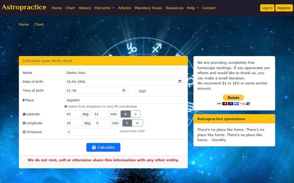 Astropractice - birth chart calculator